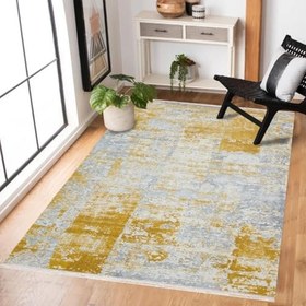 Resim Gri Soyut Modern Geometrik Etnik Eskitme Desenli Boho Makinada Yıkanabilir Hafif Hav Toz Vermez Leke Tutmaz Kaymaz Taban Dijital Makine Baskı Halı Oturma Odası Salon Yolluk Koridor Mutfak Halısı 