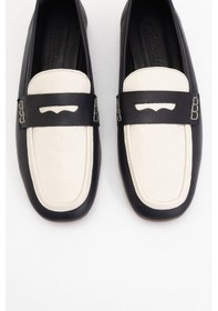 Resim Luvishoes Luvi Shoes Skye Lacivert-beyaz Hakiki Deri Küt Burun Kadın Loafer Ayakkabı Lacivert - Beyaz 