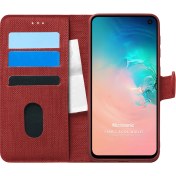Resim Samsung Galaxy S10e Kılıf Fabric Book Wallet Kırmızı Microsonic
