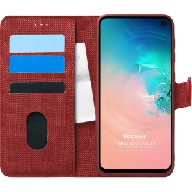 Resim Samsung Galaxy S10e Kılıf Fabric Book Wallet Kırmızı 