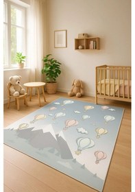 Resim Uçan Balonlar Çocuk Odası Halısı Gri 