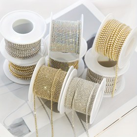 Resim 9.14 metre/rol SS4 SS6 İnci Parıltılı Kristal Rhinestone Zincir Dikişli Yapıştırıcı Giysiler DIY Garment Aksesuarları trim Kup Zinciri, Elmas Yoğun Zincir, İnci Kup Zinciri 