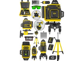 Resim Daflong Tripot Hediyeli Şarjlı Çift Akülü Profesyonel 4 Köşe 4×360 16 Satır Yeşil Çizgi Lazer Hizalama 