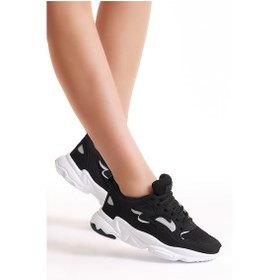 Resim Rahat Kalıp Yüksek Taban Bağcıklı Unisex Siyah Beyaz Spor Ayakkabı Tb251-0 Siyah Beyaz 