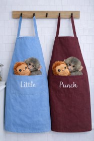 Resim Ays Home Punch Maymun Ve Orangutan Baskılı Mutfak Önlüğü Seti Bordo 