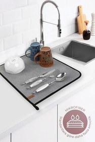 Resim Hamur Microfiber Bulasik Kurutma Mati Kurulama Bezi Kurutma Örtüsü Tezgah Üstü Gri 