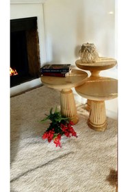 Resim Simillo Home&Living Wood Wooden Ahşap 3’lü Set Mantar Yan Sehpa Modern Naturel Renk Fiskos 