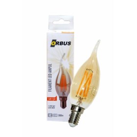 Resim ORBUS C37 4w Filament Bulb Amber Kıvrık Uç E14 300lm Ra80 220 - 240v/50hz Ampul - 2200k Sarı Işık 