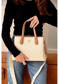 Resim Just Polo Kadın Günlük Kullanıma Uygun Ayarlanabilir Askılı Lüks El Ve Omuz Çantası Shoulder Bag Shopper Krem - Taba 