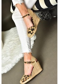 Resim Fox Shoes P241612017 Leopar Hasır Dolgu Topuklu Kadın Ayakkabı 
