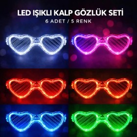 Resim Similar LED Işıklı Kalp Glow Pilli Parti Gözlüğü – 6 Adet / 5 Renk Set 