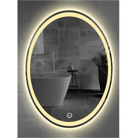 Resim Global Led Mirror 55X75 cm Kumlamalı Dokunmatik Tuşlu Ledli Elips Ayna Duvar Salon Banyo Wc Ofis Yatak Odası Boy Ledli Ayna 