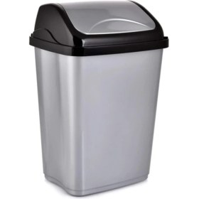 Resim Gri 35L Sallanır Kapaklı Çöp Kovası, Ofis, Banyo, Mutfak, Bahçe Için Ideal, 57X38X30 cm 