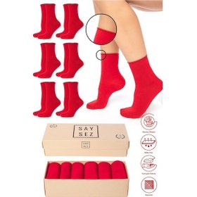 Resim Bambu Kadın Lastiksiz Kırmızı Soket Dikişsiz Premium Çorap Kutulu 6'lı / İz Bırakmaz / Sıkmaz Çorap Renkli 