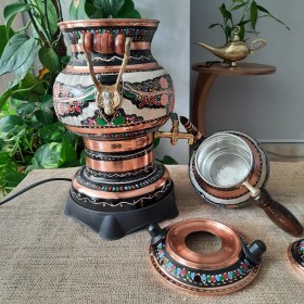 Resim Gül Çiçek Topak Elektrikli Isı Ayarlı Minik Bakır Semaver 