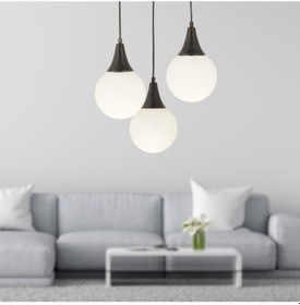 Resim Damla 3Lü Yuvarlak Siyah Beyaz Camlı Sarkıt Modern Genç Odası Mutfaksalon Avize 