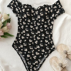 Resim Sevimli Çiçek Desenli Omuzsuz Fırfır, Tatil ve Günlük Kıyafetler İçin Uygun 