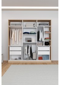 Resim Ae-2115 Kale Sonomo/beyaz Gardırop 6 Kapaklı, 4 Çekmeceli 