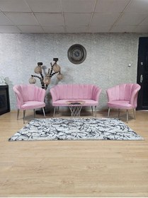 Resim Zafir Papatya Çay Seti Koltuk Takımı Krom Sivriltme Ayak, Balkon, Salon, Ofis, Cafe Koltuk Takımı Pembe 