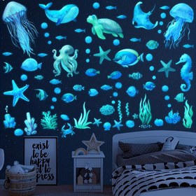 Resim Glow In The Dark Ocean Fish Wall Decals - 85 adet Su Geçirmez Soyulabilir & Yapıştırıcı Çıkartmalar Oda, Banyo ve Daha Fazlası İçin! 