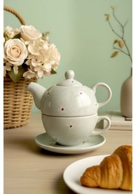 Resim Su Yeşili Papatya Amore 4 Parça Demlik & Fincan Seti Çok Renkli 