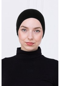 Resim Loggia Pratik Boru Bone Siyah Geçmeli - Kaymaz Önü Dikişsiz Kadın Tesettür Hazır İç Bone Siyah 