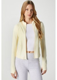 Resim Jogging Vücuda Oturan Cepli Parmak Geçmeli Sarı Spor Ceket / Hırka Sarı 