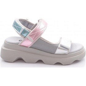 Resim Dgn 3527 Kadin Leopar Desenli Kalin Taban Sandalet Gri Metalik 