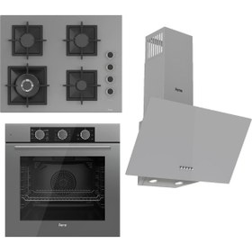 Resim Ferre Flameart Sc Serisi Gri Set (SC408-WFA + QMS63CPR +D088 ) - 65 Cm'lik Kare Döküm Izgara-Wok 