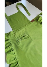 Resim Keten Fırfırlı Bohem Mutfak Önlüğü Yeşil 