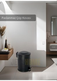 Resim Jet's Home Pedallı Banyo Çöp Kovası Paslanmaz 12 Lt Mutfak Çöp Kutusu Siyah Siyah 
