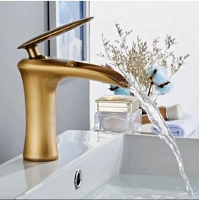 Resim İSAOĞLU YAPI Antik Gold Lavabo Bataryası Şelale Musluk Mat Gold Doğal Akışlı Lavabo Musluğu 