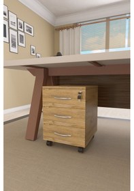 Resim Mirello 3 Çekmeceli, Kilitli, Tekerlekli Masa Altı Keson Çam 