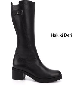 Resim GÖNDERİ(R) Kadın / Kız Siyah Fermuarlı Kalın Topuklu Hakiki Deri Çizme 
