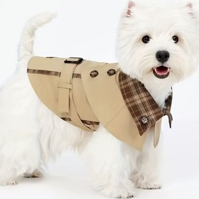Resim Şık Bej Küçük ve Orta Boy Köpek Ceketi - Ayarlanabilir Fermuar Ön, Ekose Yaka & Düğme Detayları, Dayanıklı Sıcak Hava Dirençli Dış Giyim, Evcil Hayvan Montu, Moda Evcil Hayvan Kıyafeti, Hava Direnci Malzeme, Yüksek Kalite Kumaş 