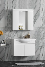 Resim ÖZCEDEN Yıldız 80 cm Beyaz MDF Seramik Lavabolu Asma Banyo Dolabı Takımı 