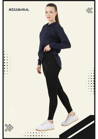 Resim Kadın Eşofman Takım Spor Tunik & Slim Fit Tayt Dalgıç Kumaş Sports And Casual Lacivert 3060 Lacivert / Siyah 