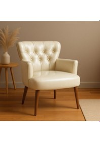 Resim Azra Mobilya Berjer -deri - Ahşap Ayak - Ofis Büro Koltuğu -misafir Koltuğuderi - Krem Krem 