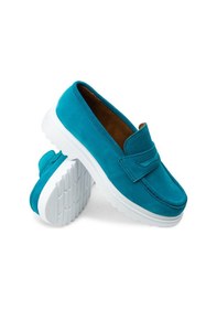 Resim Deery Hakiki Süet Turkuaz Rengi Loafer Kadın Ayakkabı - 01903ztrkp01 Turkuaz 
