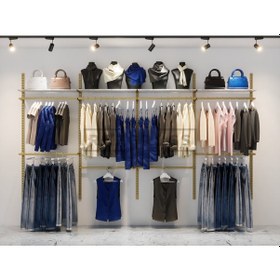 Resim Mağaza Raf Sistemi, Askılık Sistemi, Butik, Mağaza Stand,245 Gold - Mermer 