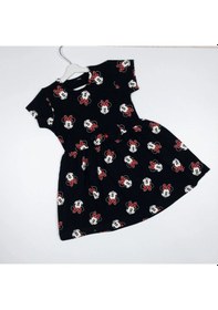 Resim Momikon Minnie Mouse Desenli Fiyonk Detaylı Pamuklu Kız Çocuk Elbise Siyah 