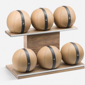 Resim Pent MOXA Set - Deri Set Sağlık Topu Yatay Ahşap Stand | Set - White / Natural Ash 