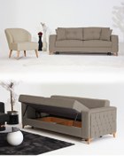 Resim Velura Home & Living Nola Koltuk Takımı 3+1 & Bazalı Yataklı Koltuk & Kanepe - Keten 