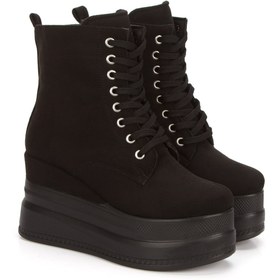 Resim Stilo Kadın Bot Siyah Süet Dolgu Topuk Yüksek Taban 9cm 