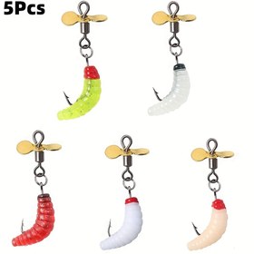Resim 5'li Yumuşak Balık Tutma Yemleri, Döner Pervane ile, PVC Balık Tutma Yemleri, Karma Renk, Kurşunsuz, Taze Su ve Tuzlu Su Balıkçılığı için Çeşitli Tasarımlar 
