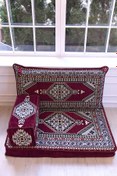 Resim BAKIRÖZÜ HOME Şark Köşesi Takımı , 95 Cm Yer Minderi Takımı Bordo Yahyalı Modeli (3 Parça) 