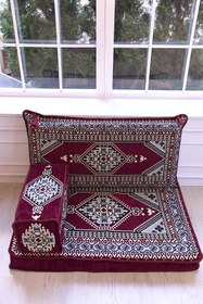Resim BAKIRÖZÜ HOME Şark Köşesi Takımı , 95 Cm Yer Minderi Takımı Bordo Yahyalı Modeli (3 Parça) 