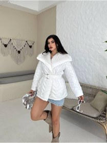 Resim buqre's moda Kemerli İçi Kürklü Şal Yaka Şişme Kapitone Mont 