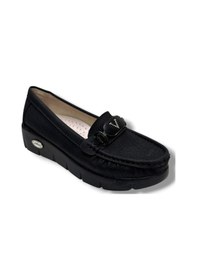 Resim C-shoes Sl420-26 Baskı Kot Deri V Toka Comfort Kadın Ayakkabı Siyah 