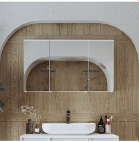 Resim Banyo Dolabı Kulpsuz 3 Kapaklı Mdf 105 Cm Aynalı Banyo Üst Dolabı Mat Beyaz 